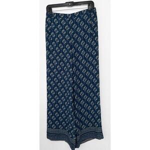 BCBG Max Azria Women's Blue Multicolor Joan Boho Wide Leg Palazzo Pants